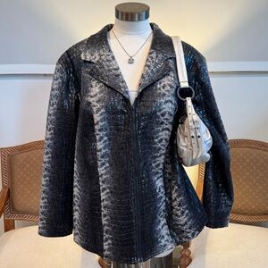 Vintage 90s Black Croc Animal Print Leather Jacket, Punk Grunge Downtown Girl